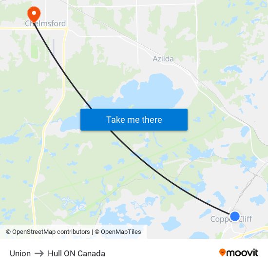 Union to Hull ON Canada map