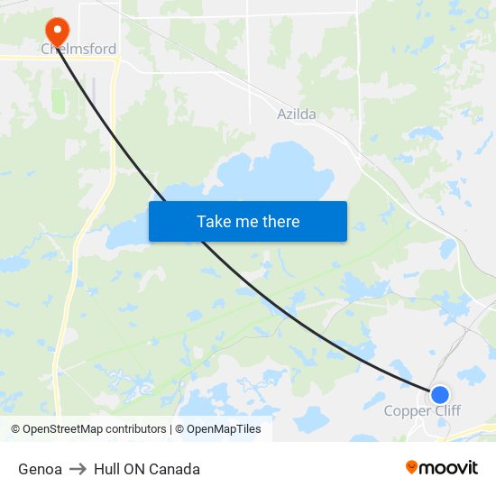 Genoa to Hull ON Canada map