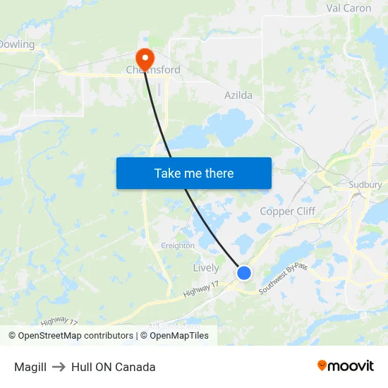 Magill to Hull ON Canada map