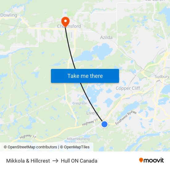 Mikkola & Hillcrest to Hull ON Canada map