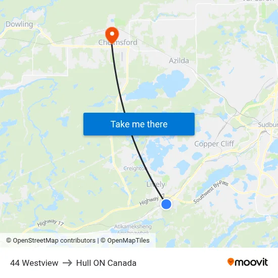 44 Westview to Hull ON Canada map