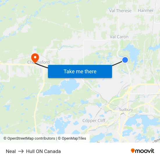 Neal to Hull ON Canada map