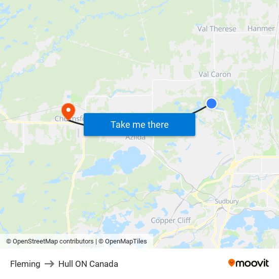 Fleming to Hull ON Canada map