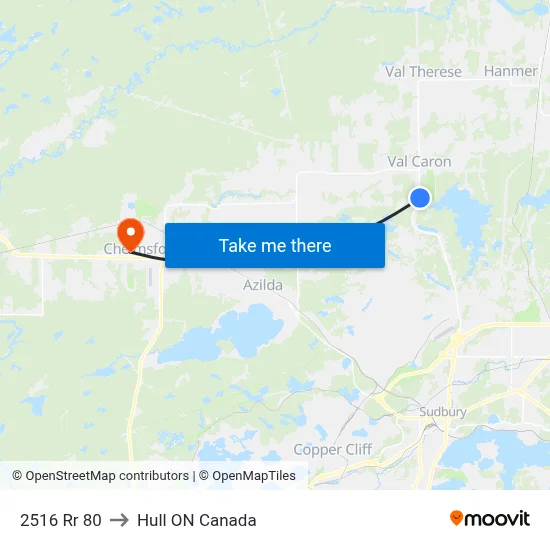2516 Rr 80 to Hull ON Canada map