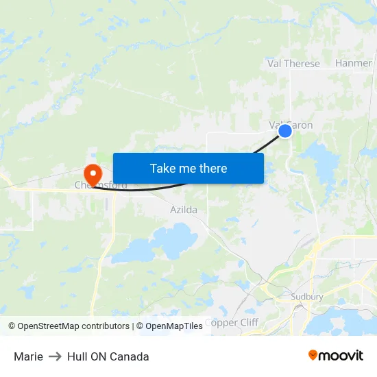 Marie to Hull ON Canada map