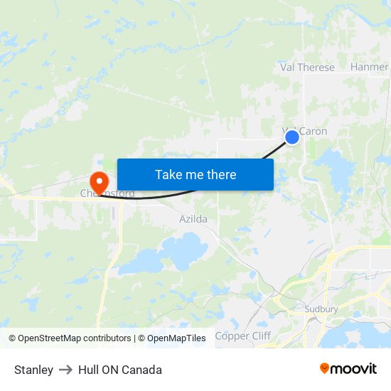 Stanley to Hull ON Canada map