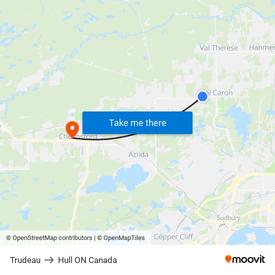 Trudeau to Hull ON Canada map