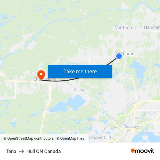 Tena to Hull ON Canada map