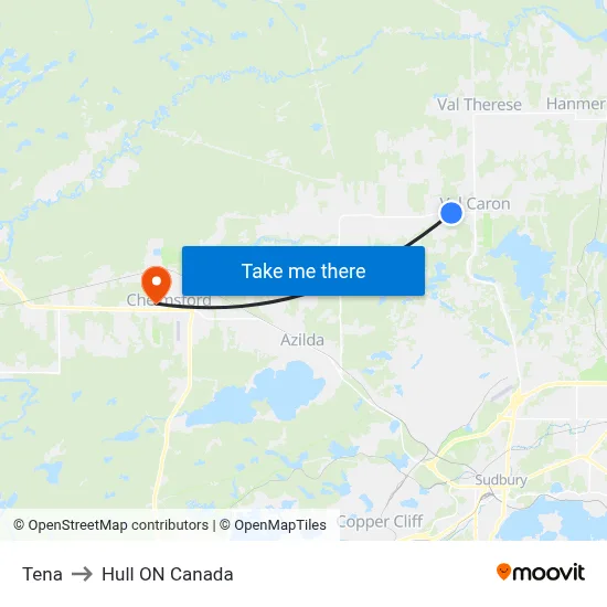 Tena to Hull ON Canada map