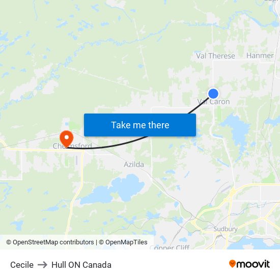 Cecile to Hull ON Canada map