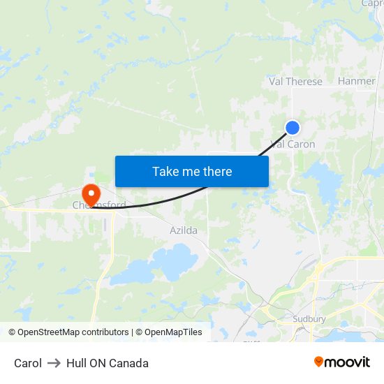 Carol to Hull ON Canada map