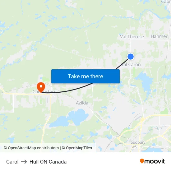 Carol to Hull ON Canada map