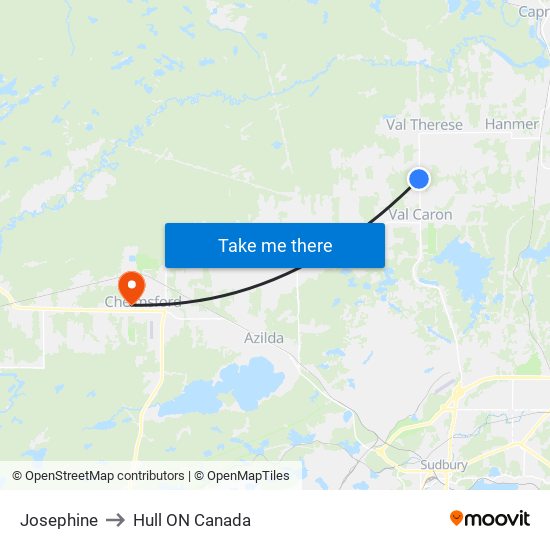 Josephine to Hull ON Canada map