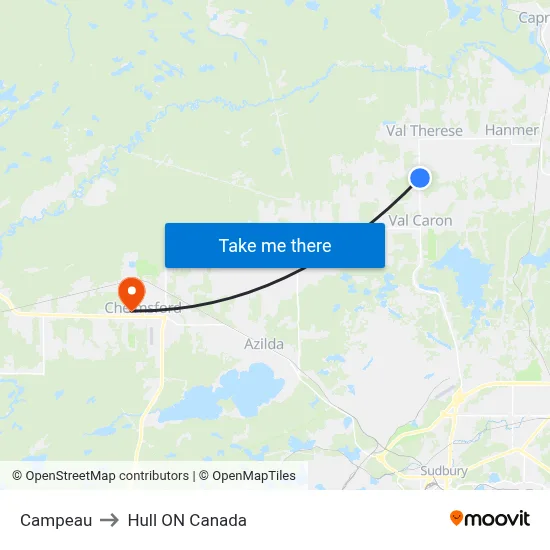 Campeau to Hull ON Canada map