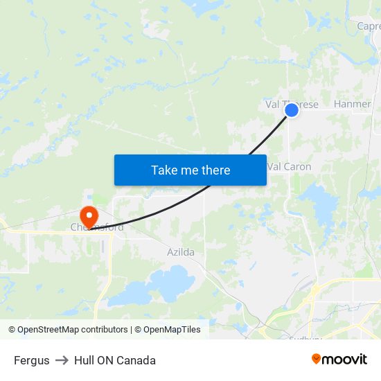 Fergus to Hull ON Canada map