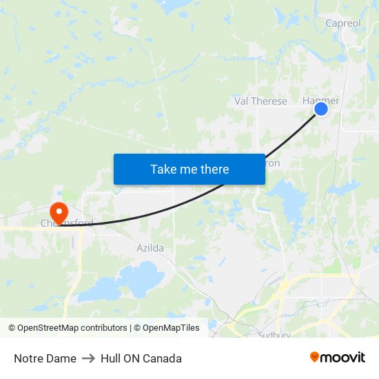Notre Dame to Hull ON Canada map