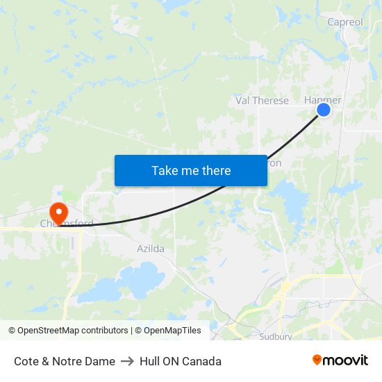 Cote & Notre Dame to Hull ON Canada map