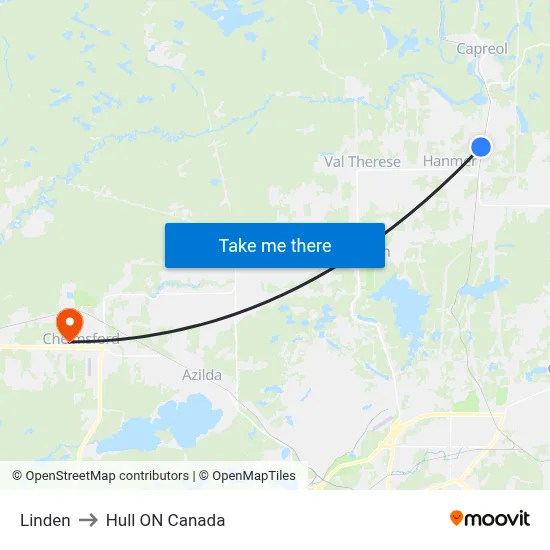 Linden to Hull ON Canada map