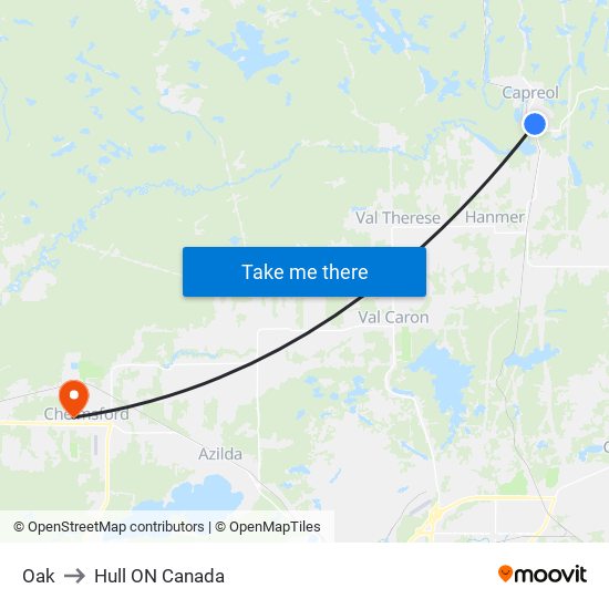 Oak to Hull ON Canada map