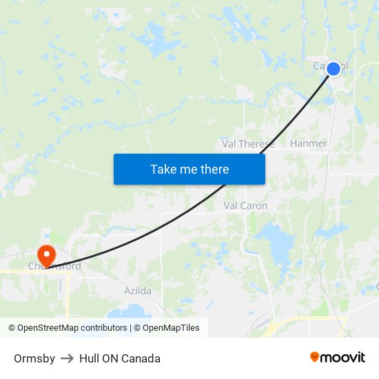 Ormsby to Hull ON Canada map