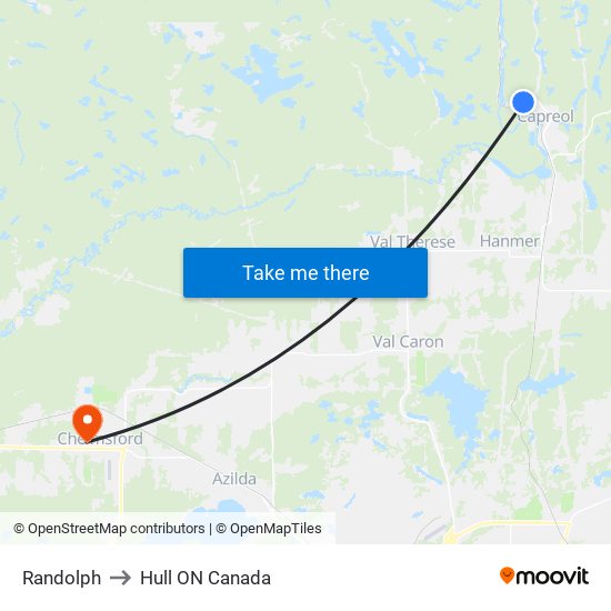 Randolph to Hull ON Canada map