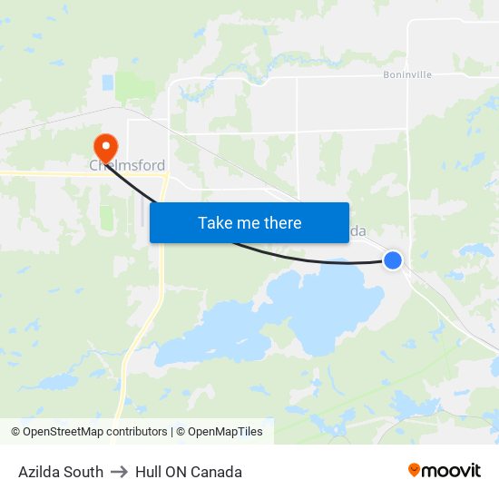 Azilda South to Hull ON Canada map