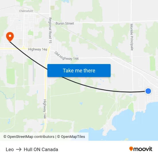 Leo to Hull ON Canada map