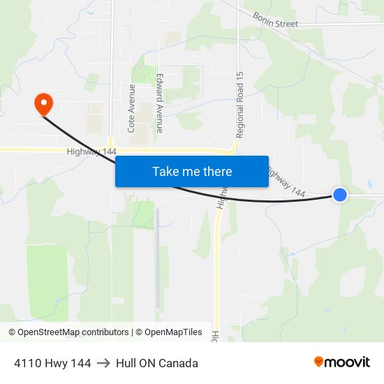 4110 Hwy 144 to Hull ON Canada map