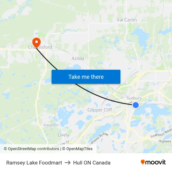 Ramsey Lake Foodmart to Hull ON Canada map