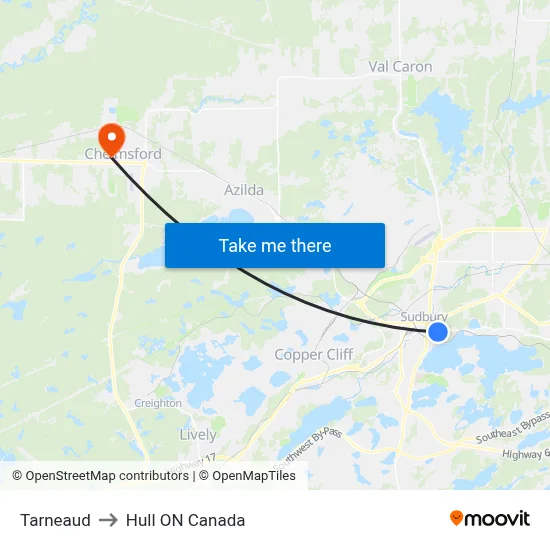 Tarneaud to Hull ON Canada map