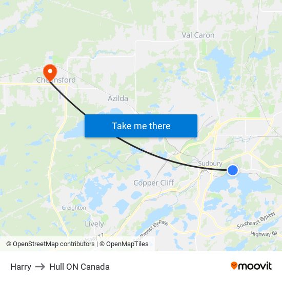 Harry to Hull ON Canada map