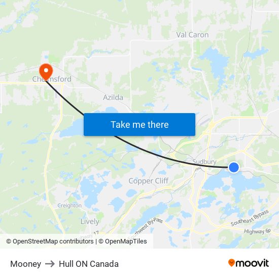 Mooney to Hull ON Canada map