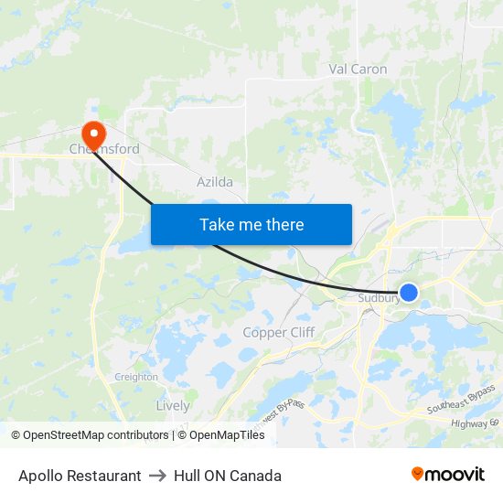 Apollo Restaurant to Hull ON Canada map