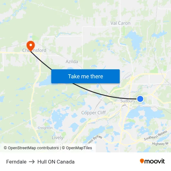 Ferndale to Hull ON Canada map