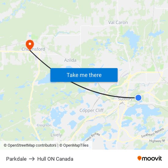 Parkdale to Hull ON Canada map