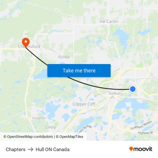 Chapters to Hull ON Canada map