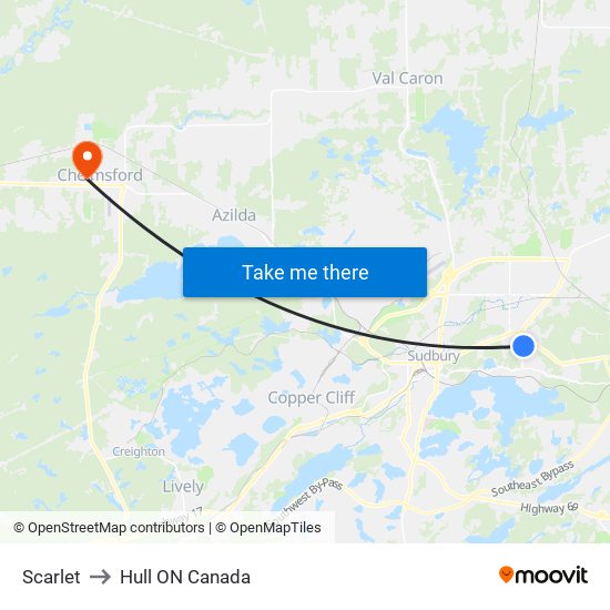 Scarlet to Hull ON Canada map