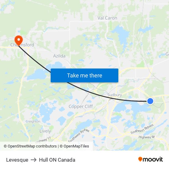 Levesque to Hull ON Canada map