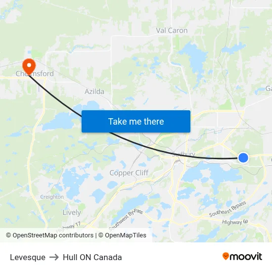 Levesque to Hull ON Canada map
