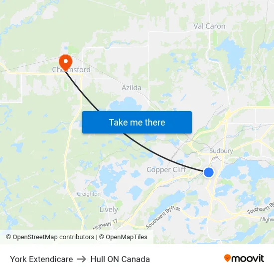 York Extendicare to Hull ON Canada map