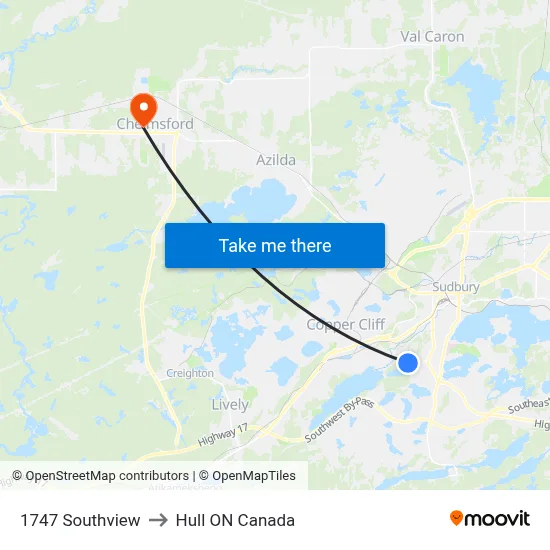 1747 Southview to Hull ON Canada map