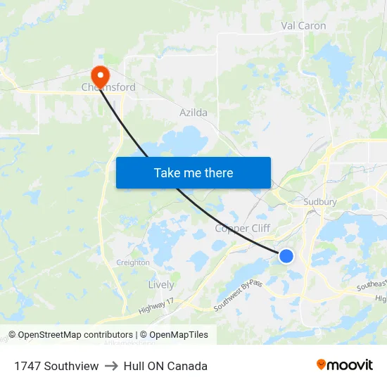 1747 Southview to Hull ON Canada map