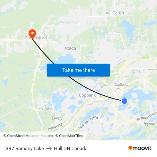 387 Ramsey Lake to Hull ON Canada map