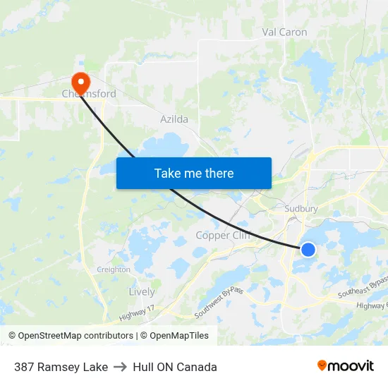 387 Ramsey Lake to Hull ON Canada map