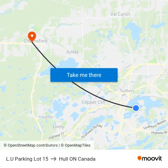 L.U Parking Lot 15 to Hull ON Canada map