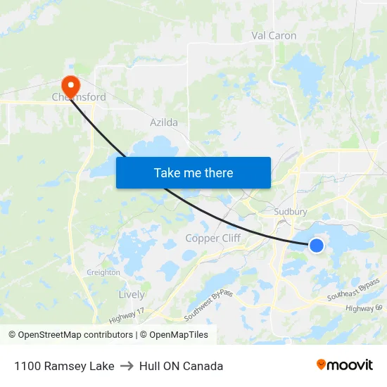 1100 Ramsey Lake to Hull ON Canada map