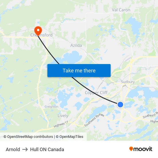 Arnold to Hull ON Canada map