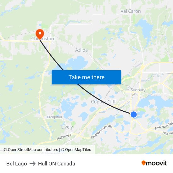 Bel Lago to Hull ON Canada map