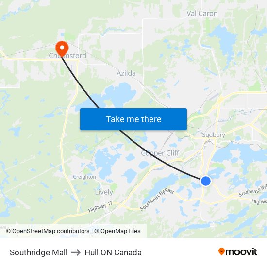 Southridge Mall to Hull ON Canada map