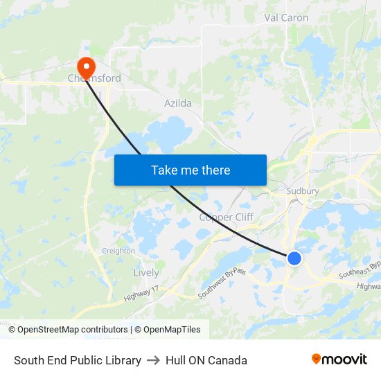 South End Public Library to Hull ON Canada map